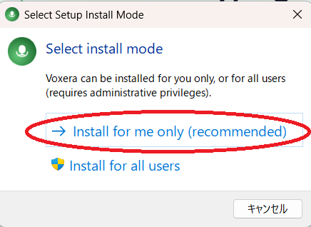 セットアップでインストールモードを選ぶ画面。